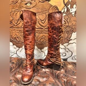 Freebird Coal Boots in distressed cognac. EUC.